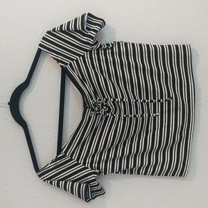 Black and white striped cropped shirt with tie detail